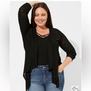 Torrid Size 2 Black Slub Cardigan Drape Front Sweater NWT